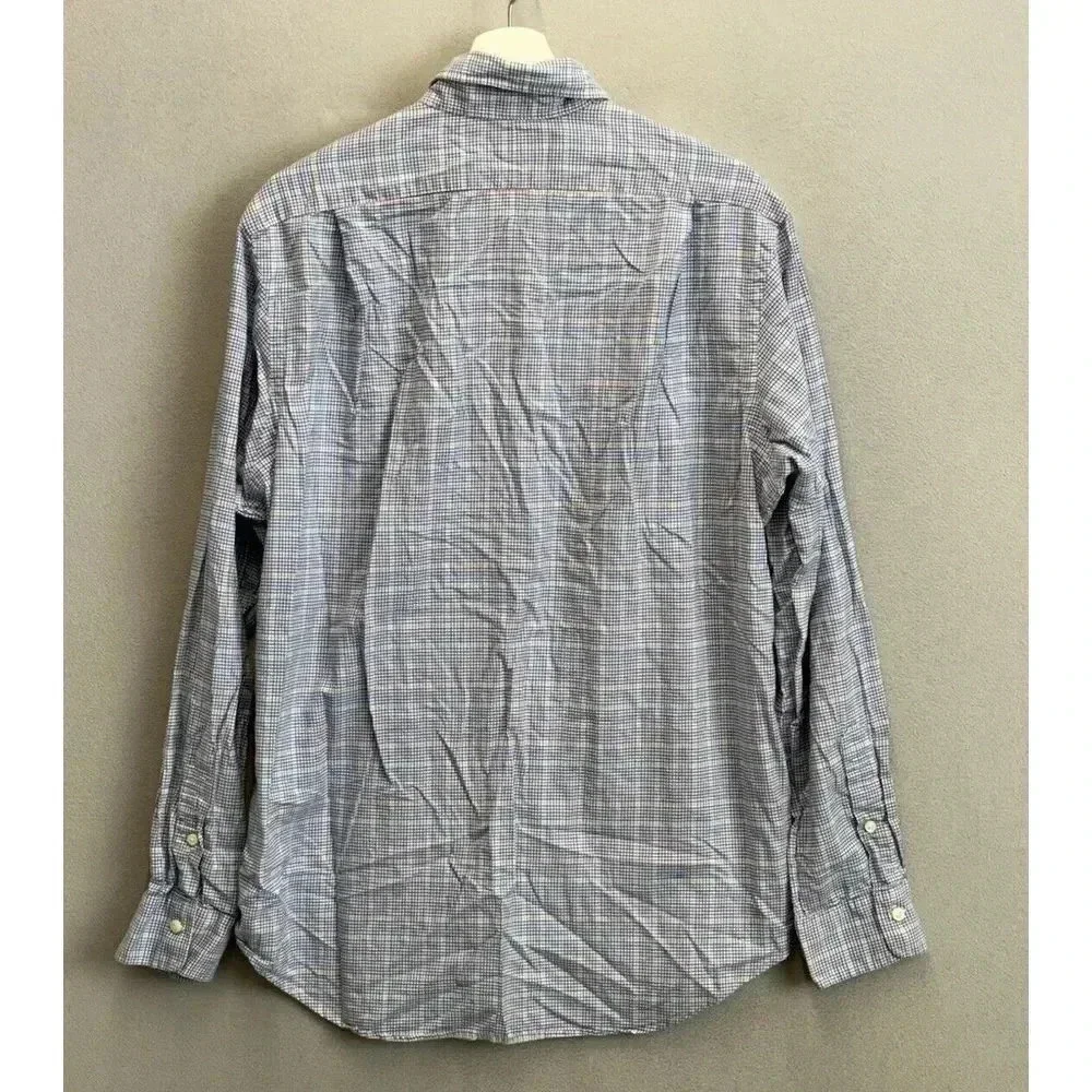 Polo Ralph Lauren Men's Sz Large Blue Plaid Long Sleeve Cotton Button Up Shirt‎